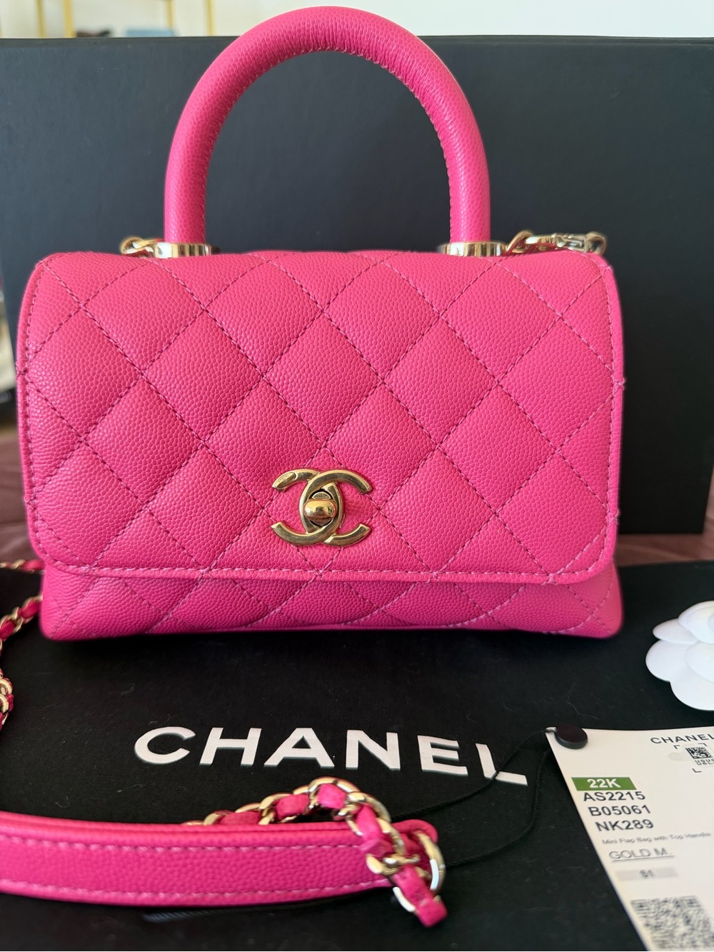 CHANEL Hot Pink Quilted Top-Handle Mini COCO with Gold Hardware 🩷
